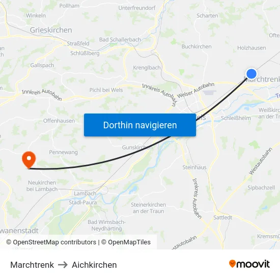 Marchtrenk to Aichkirchen map