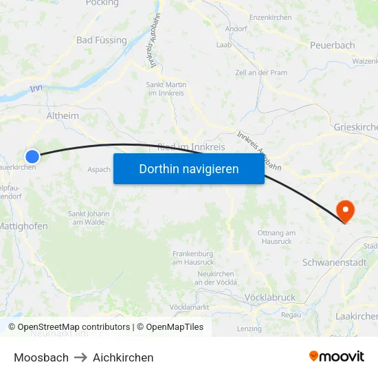 Moosbach to Aichkirchen map