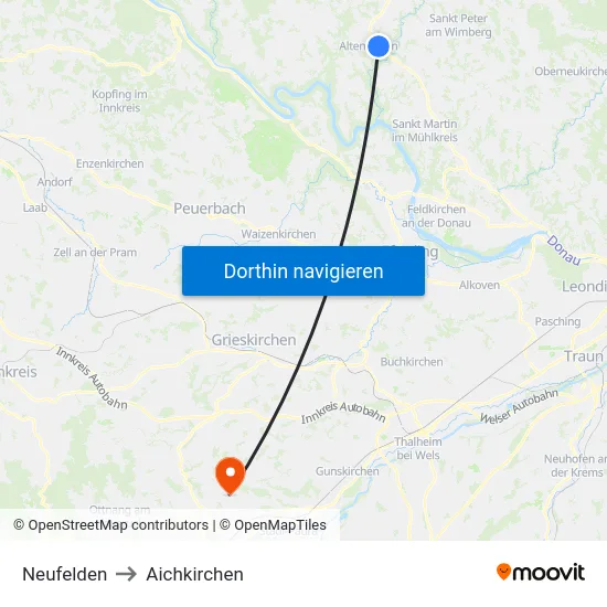 Neufelden to Aichkirchen map