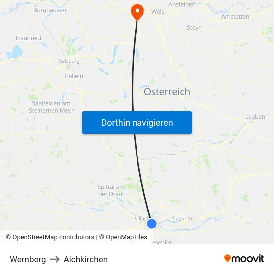 Wernberg to Aichkirchen map
