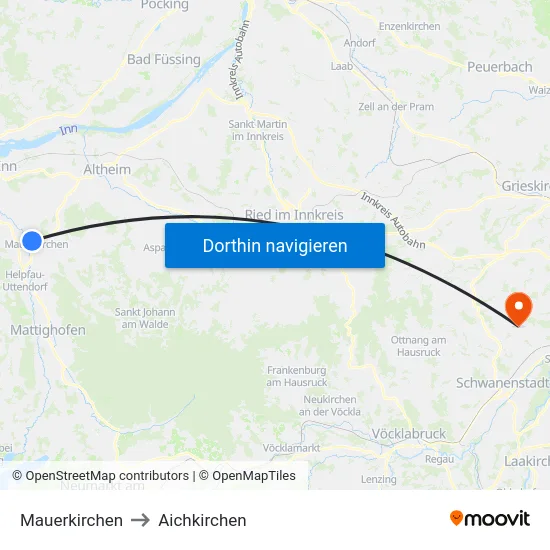 Mauerkirchen to Aichkirchen map