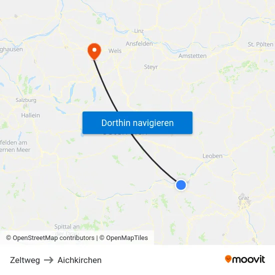 Zeltweg to Aichkirchen map
