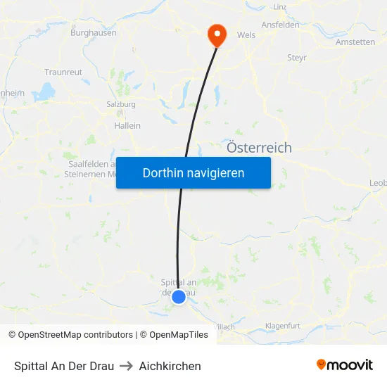 Spittal An Der Drau to Aichkirchen map