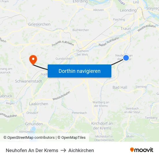 Neuhofen An Der Krems to Aichkirchen map