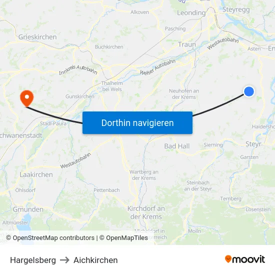Hargelsberg to Aichkirchen map