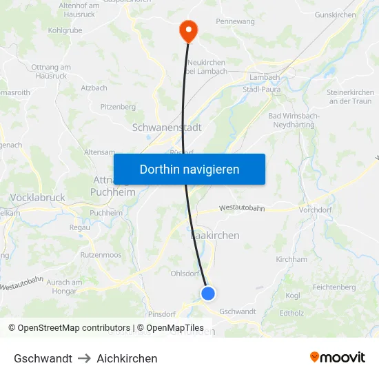 Gschwandt to Aichkirchen map