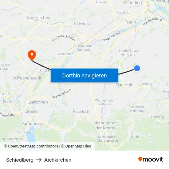 Schiedlberg to Aichkirchen map