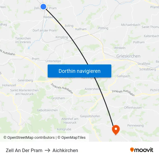 Zell An Der Pram to Aichkirchen map