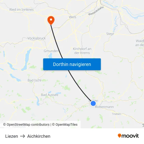 Liezen to Aichkirchen map