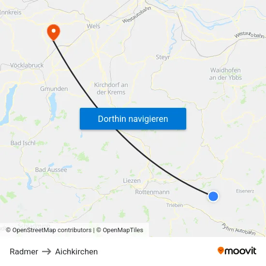 Radmer to Aichkirchen map