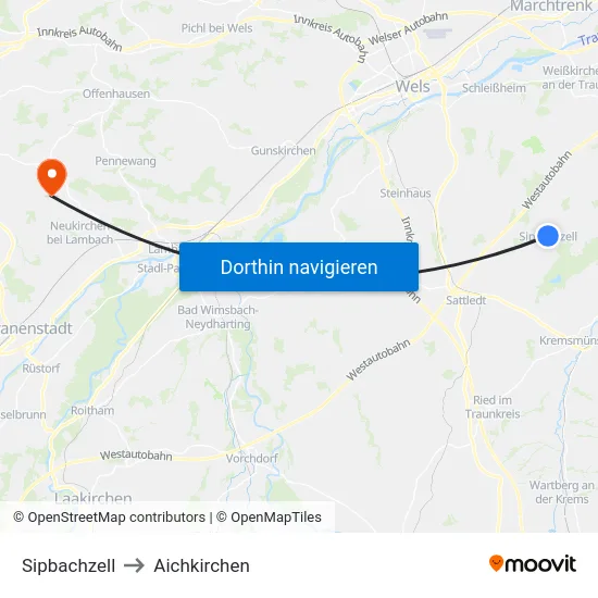 Sipbachzell to Aichkirchen map