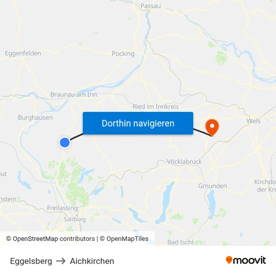 Eggelsberg to Aichkirchen map