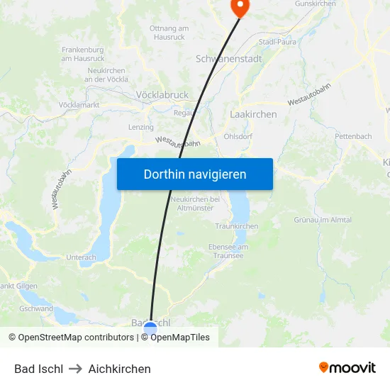 Bad Ischl to Aichkirchen map
