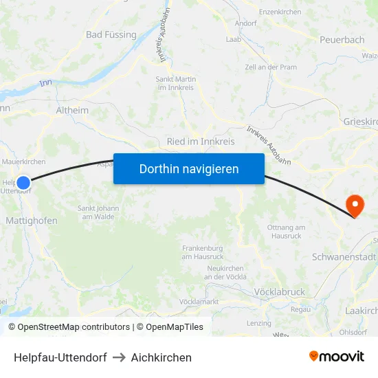 Helpfau-Uttendorf to Aichkirchen map