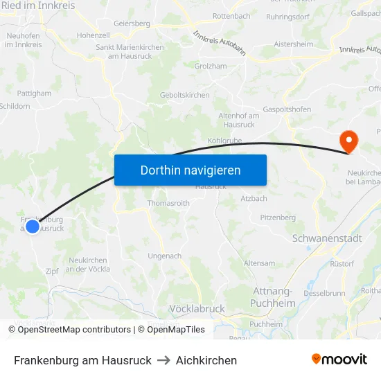 Frankenburg am Hausruck to Aichkirchen map