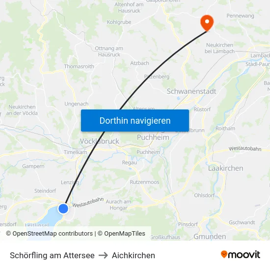 Schörfling am Attersee to Aichkirchen map