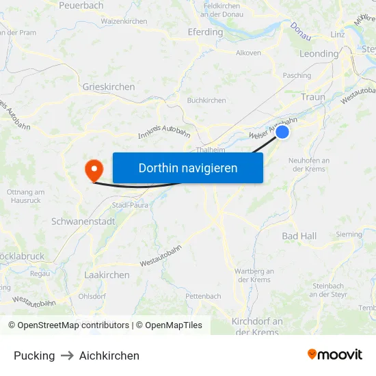 Pucking to Aichkirchen map
