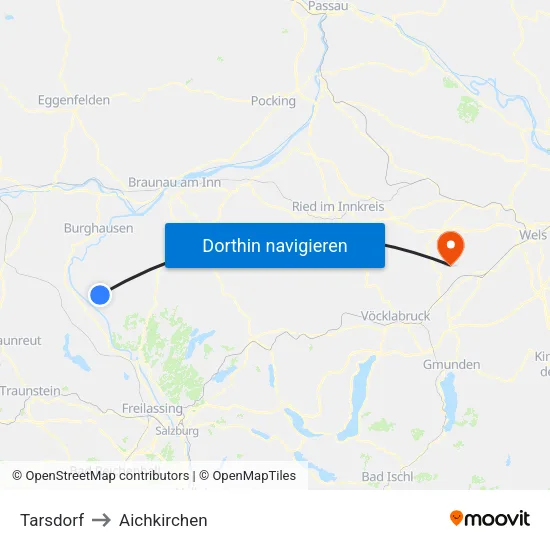 Tarsdorf to Aichkirchen map