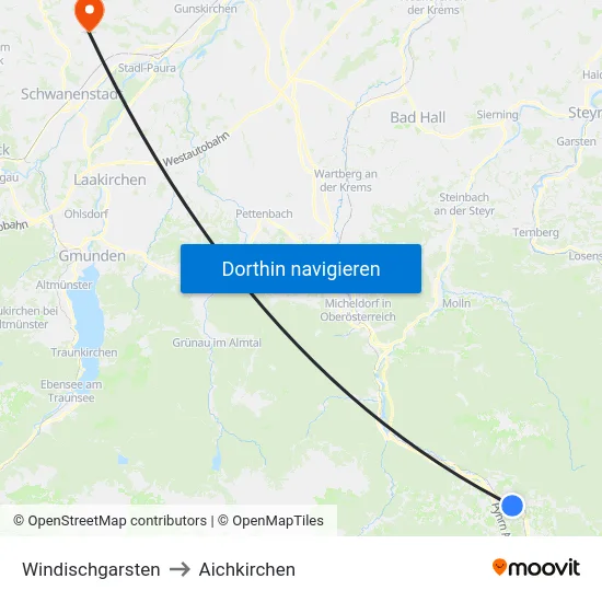 Windischgarsten to Aichkirchen map