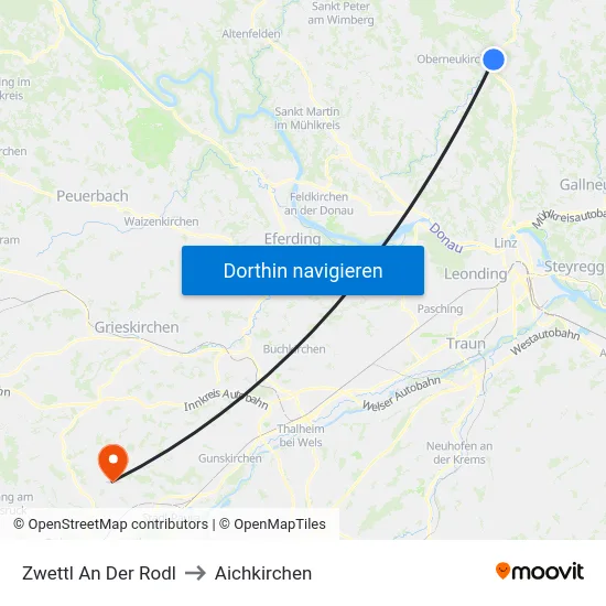 Zwettl An Der Rodl to Aichkirchen map