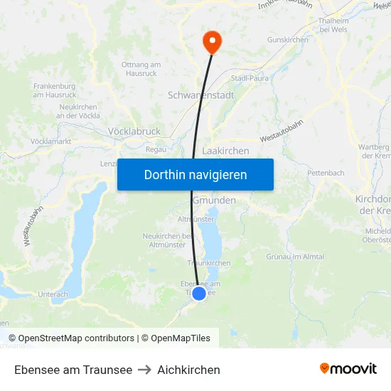 Ebensee am Traunsee to Aichkirchen map