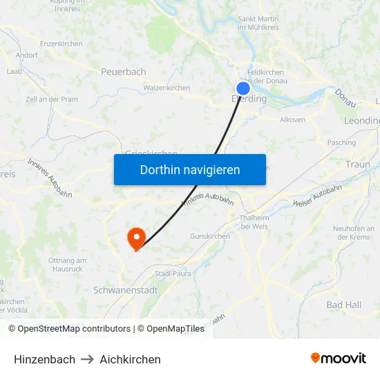 Hinzenbach to Aichkirchen map
