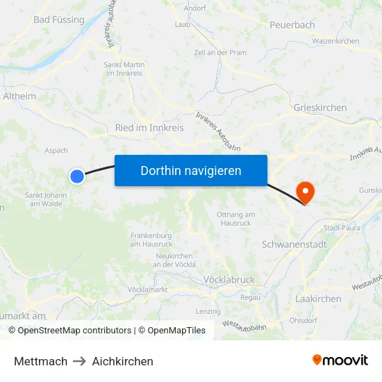 Mettmach to Aichkirchen map
