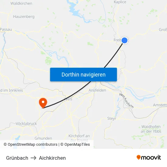 Grünbach to Aichkirchen map