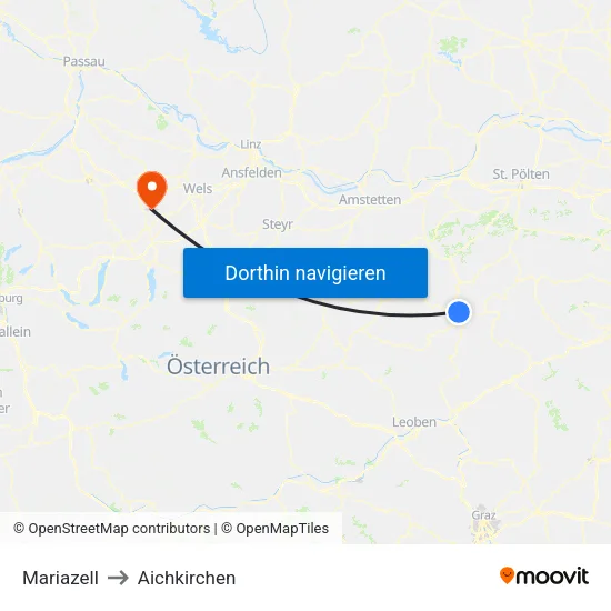 Mariazell to Aichkirchen map
