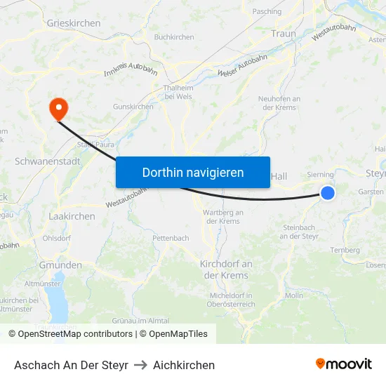 Aschach An Der Steyr to Aichkirchen map