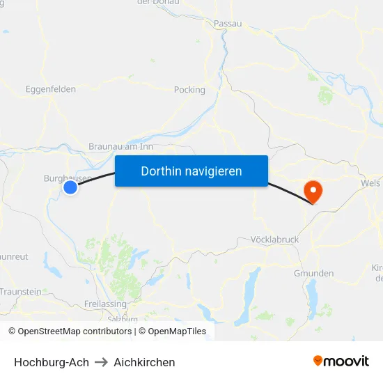 Hochburg-Ach to Aichkirchen map