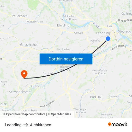 Leonding to Aichkirchen map