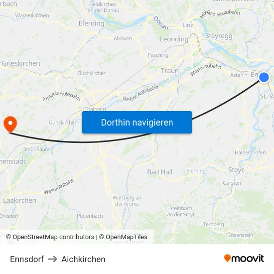 Ennsdorf to Aichkirchen map