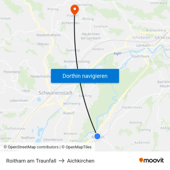 Roitham am Traunfall to Aichkirchen map