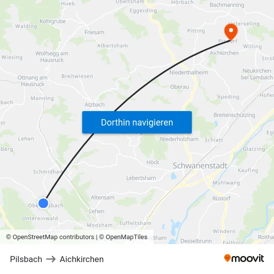 Pilsbach to Aichkirchen map