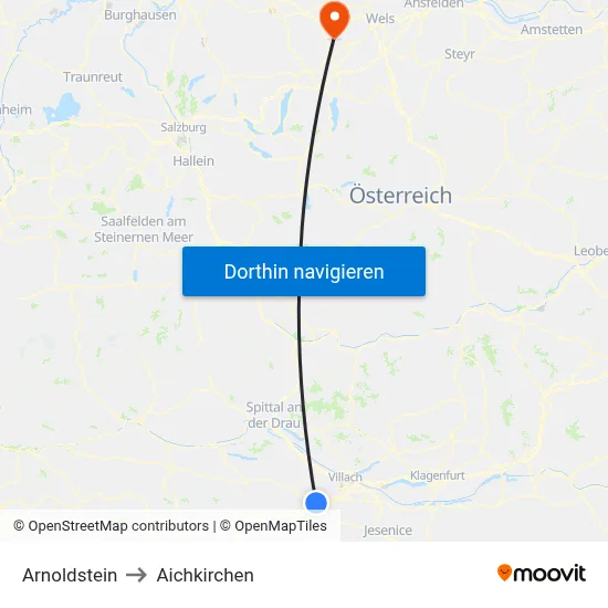 Arnoldstein to Aichkirchen map