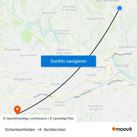 Schenkenfelden to Aichkirchen map