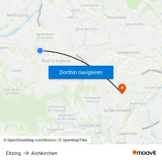 Eitzing to Aichkirchen map