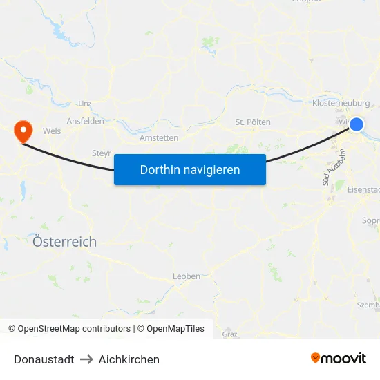 Donaustadt to Aichkirchen map