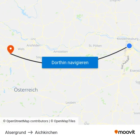 Alsergrund to Aichkirchen map