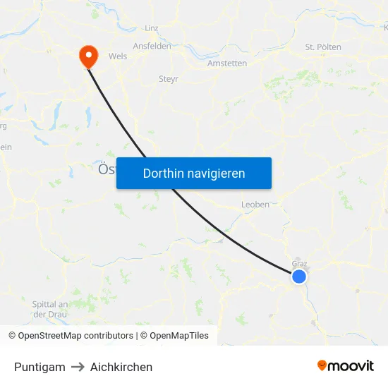 Puntigam to Aichkirchen map