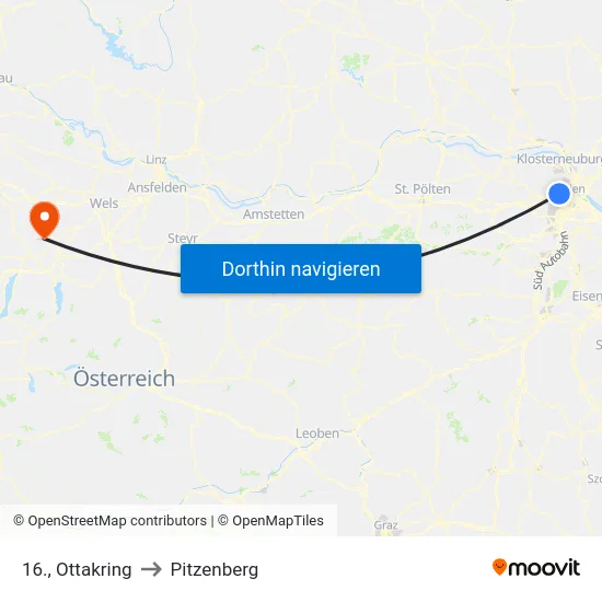 16., Ottakring to Pitzenberg map