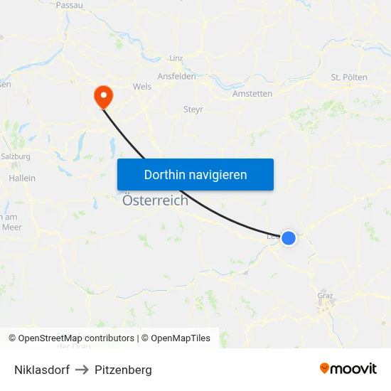 Niklasdorf to Pitzenberg map