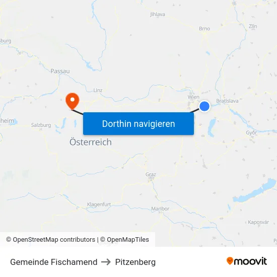 Gemeinde Fischamend to Pitzenberg map