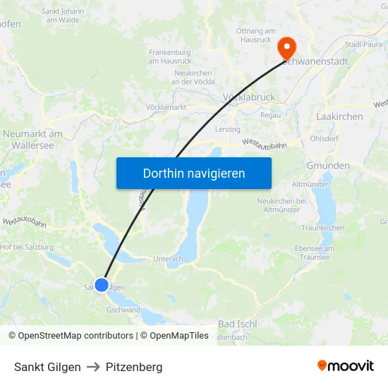 Sankt Gilgen to Pitzenberg map