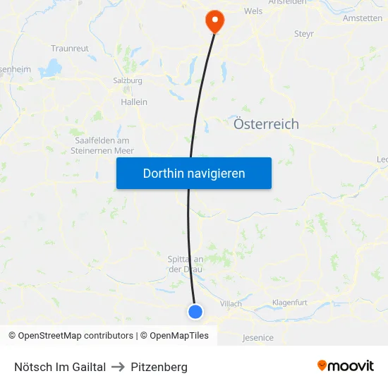 Nötsch Im Gailtal to Pitzenberg map