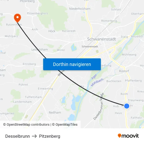 Desselbrunn to Pitzenberg map
