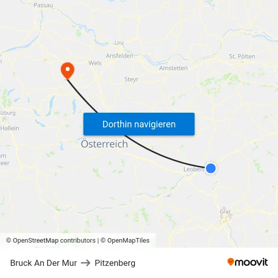 Bruck An Der Mur to Pitzenberg map