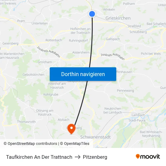 Taufkirchen An Der Trattnach to Pitzenberg map