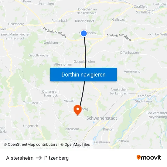 Aistersheim to Pitzenberg map